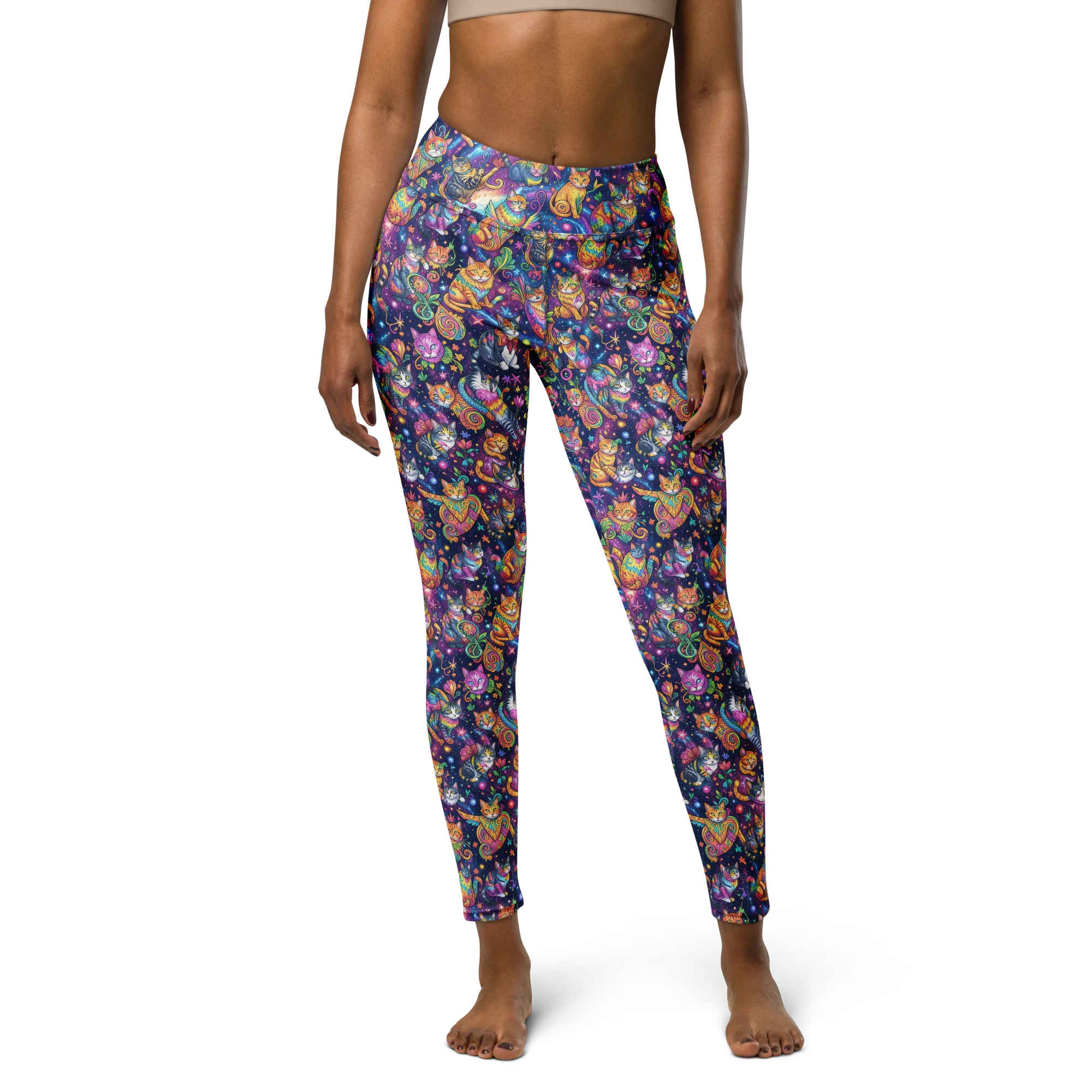 Cosmic Cat Carnival on Yoga Leggings — Front