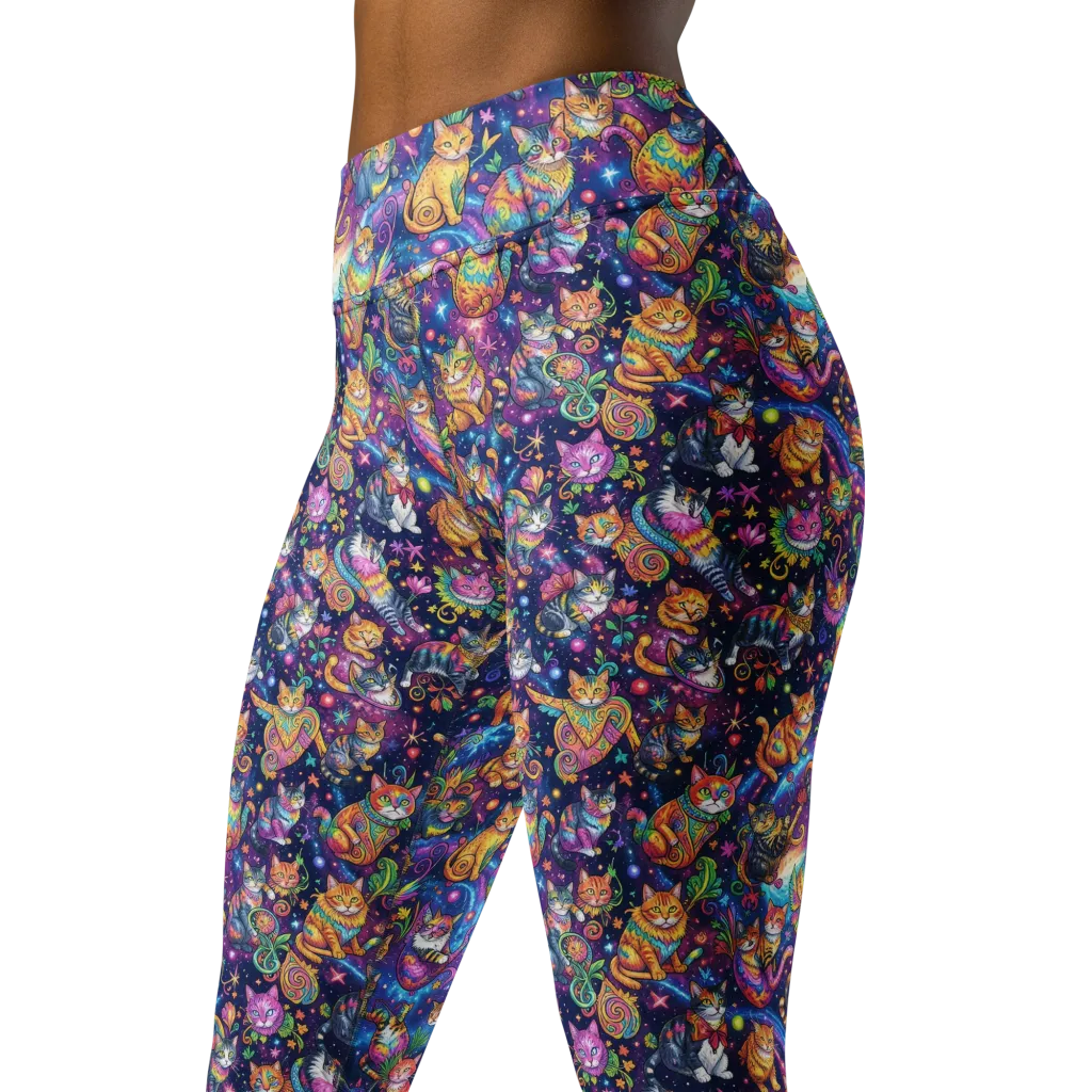 Cosmic Cat Carnival on Yoga Leggings — Left Front