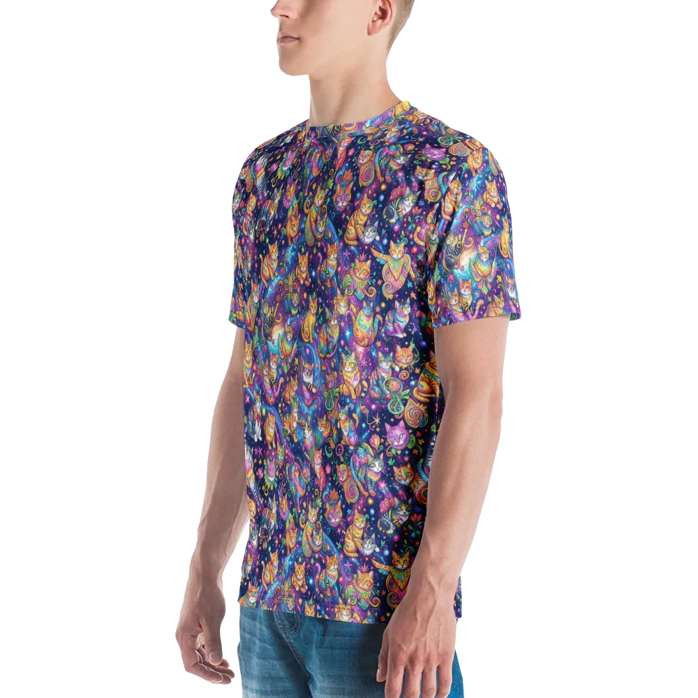 Cosmic Cat Carnival on Men's Crew Neck T-Shirt — Left