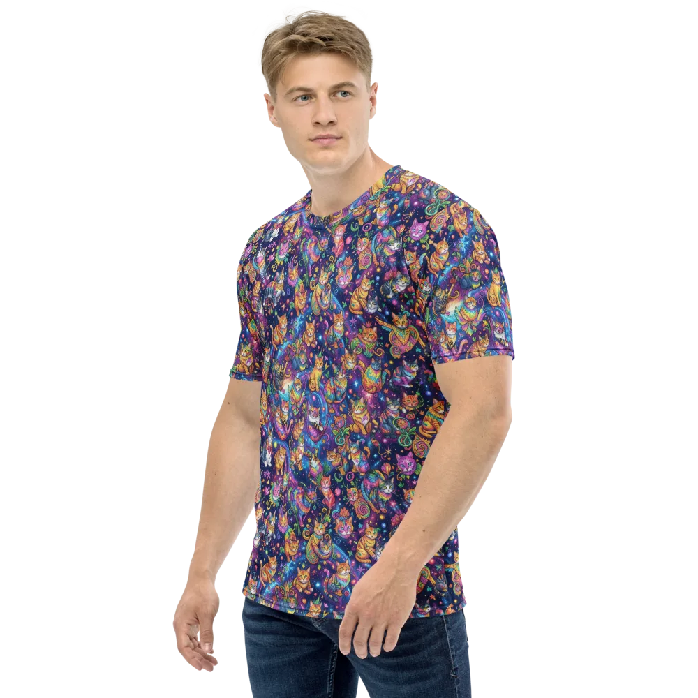 Cosmic Cat Carnival on Men's Crew Neck T-Shirt — Left