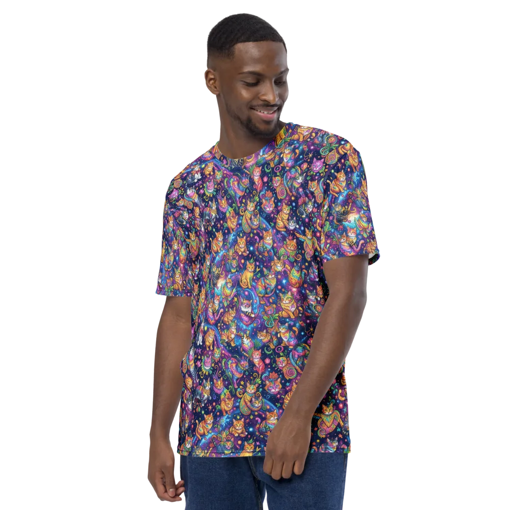 Cosmic Cat Carnival on Men's Crew Neck T-Shirt — Left