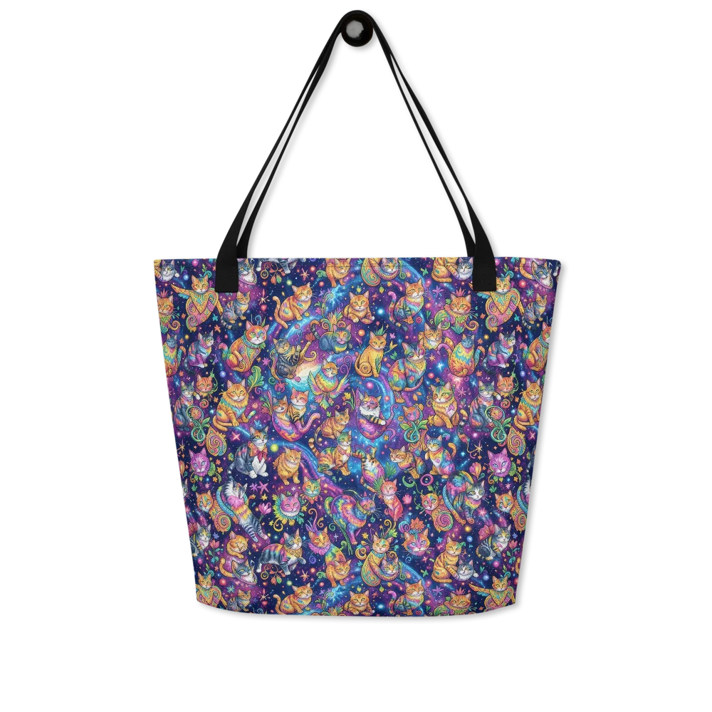 Cosmic Cat Carnival on Large Tote Bag W/ Pocket — Front