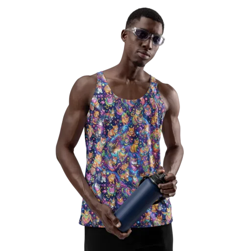 Cosmic Cat Carnival on a Men's Tank Top