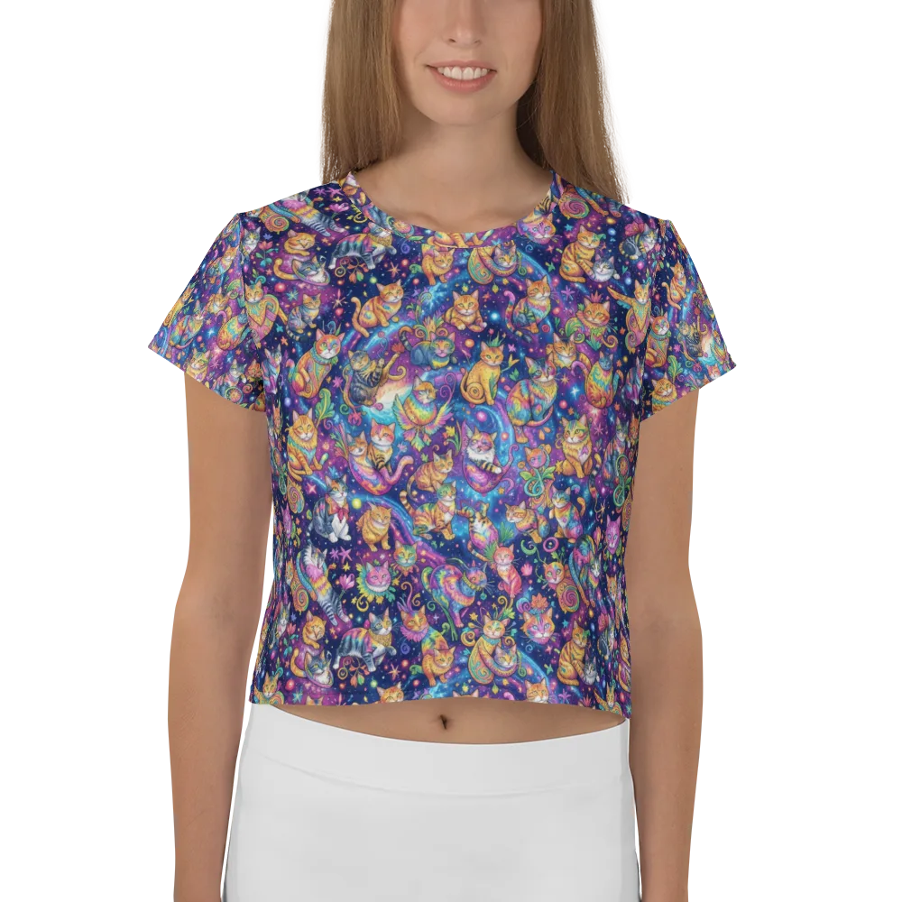 Cosmic Cat Carnival on Crop Tee — Front