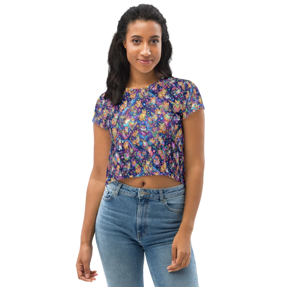 Cosmic Cat Carnival on Crop Tee — Front