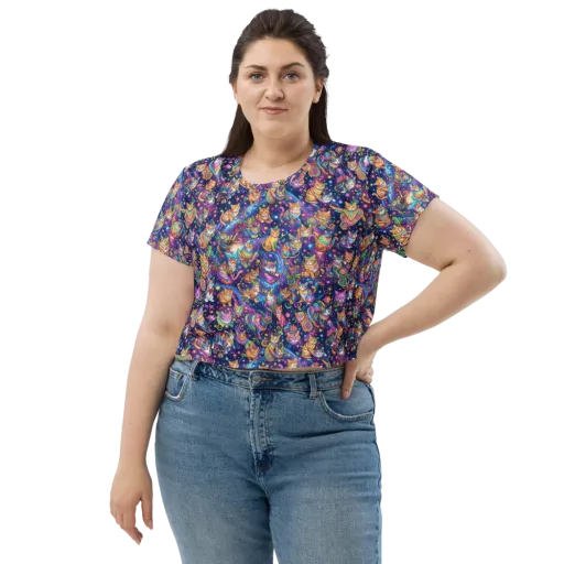 Cosmic Cat Carnival on a Crop Tee