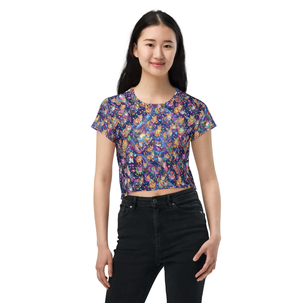 Cosmic Cat Carnival on Crop Tee — Front