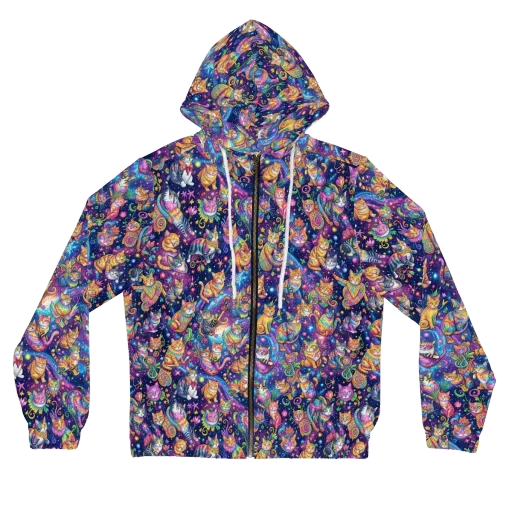 Cosmic Cat Carnival on a Women's Full-Zip Hoodie