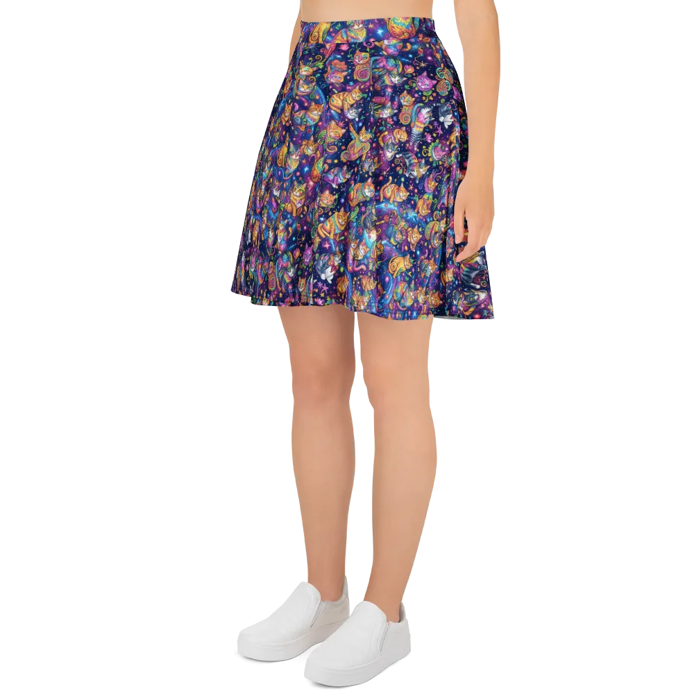 Cosmic Cat Carnival on Skater Skirt — Left