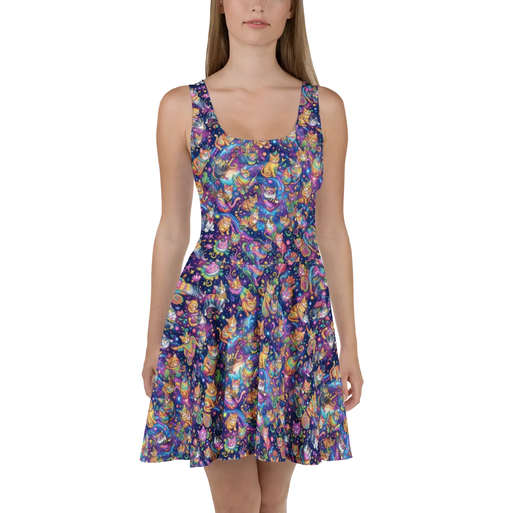 Cosmic Cat Carnival on Skater Dress — Front