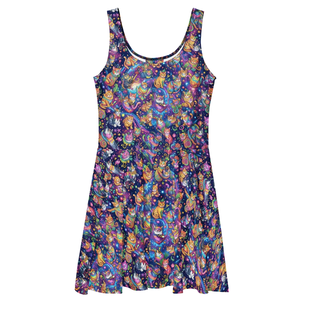 Cosmic Cat Carnival on Skater Dress — Front
