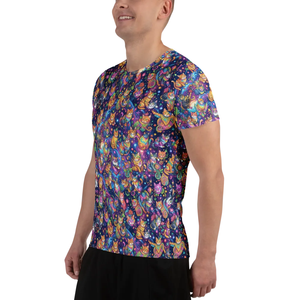 Cosmic Cat Carnival on Men's Athletic T-Shirt — Left