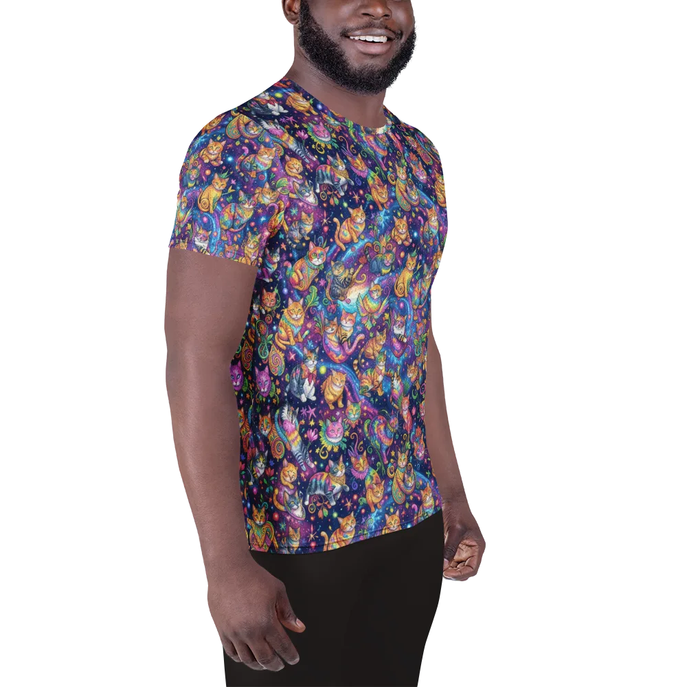 Cosmic Cat Carnival on Men's Athletic T-Shirt — Right