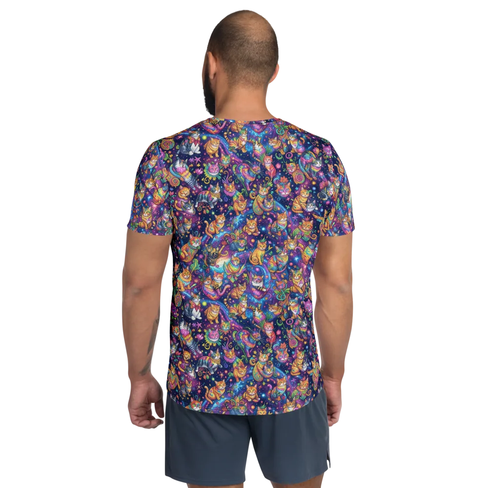 Cosmic Cat Carnival on Men's Athletic T-Shirt — Back