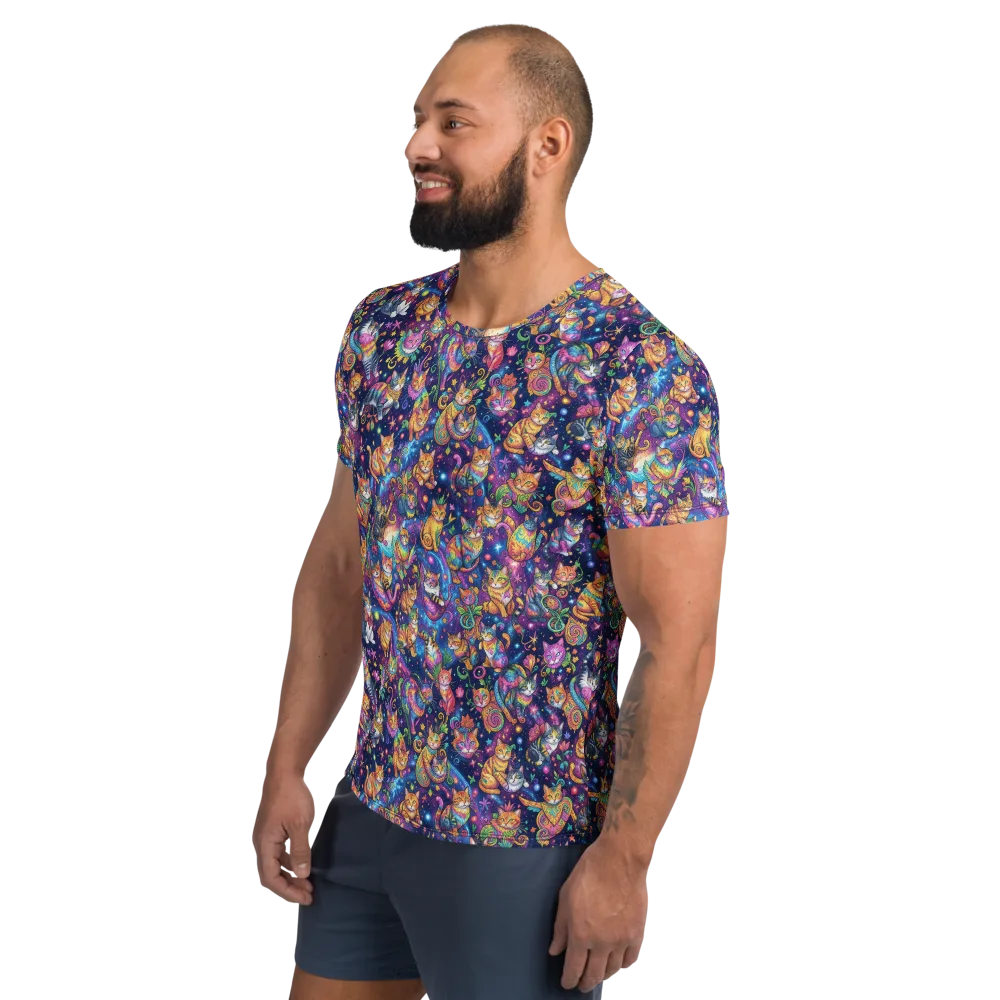 Cosmic Cat Carnival on Men's Athletic T-Shirt — Left