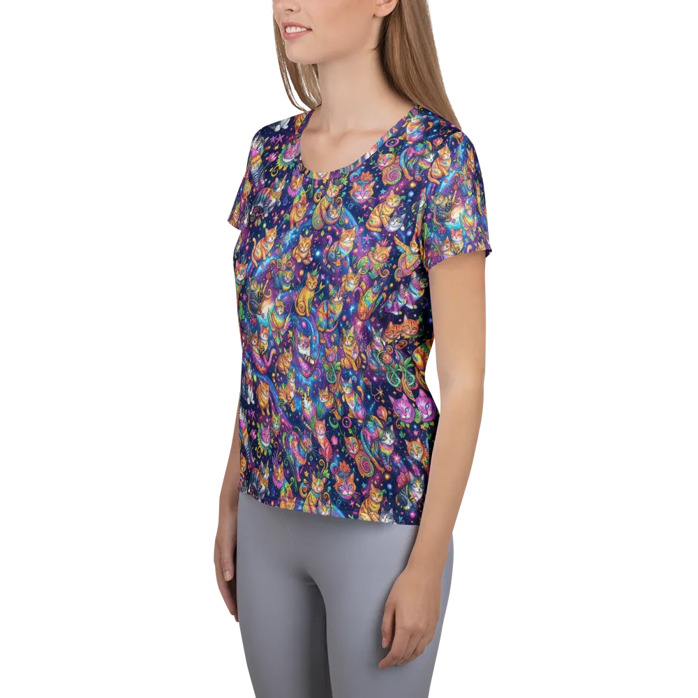 Cosmic Cat Carnival on Women's Athletic T-Shirt — Left