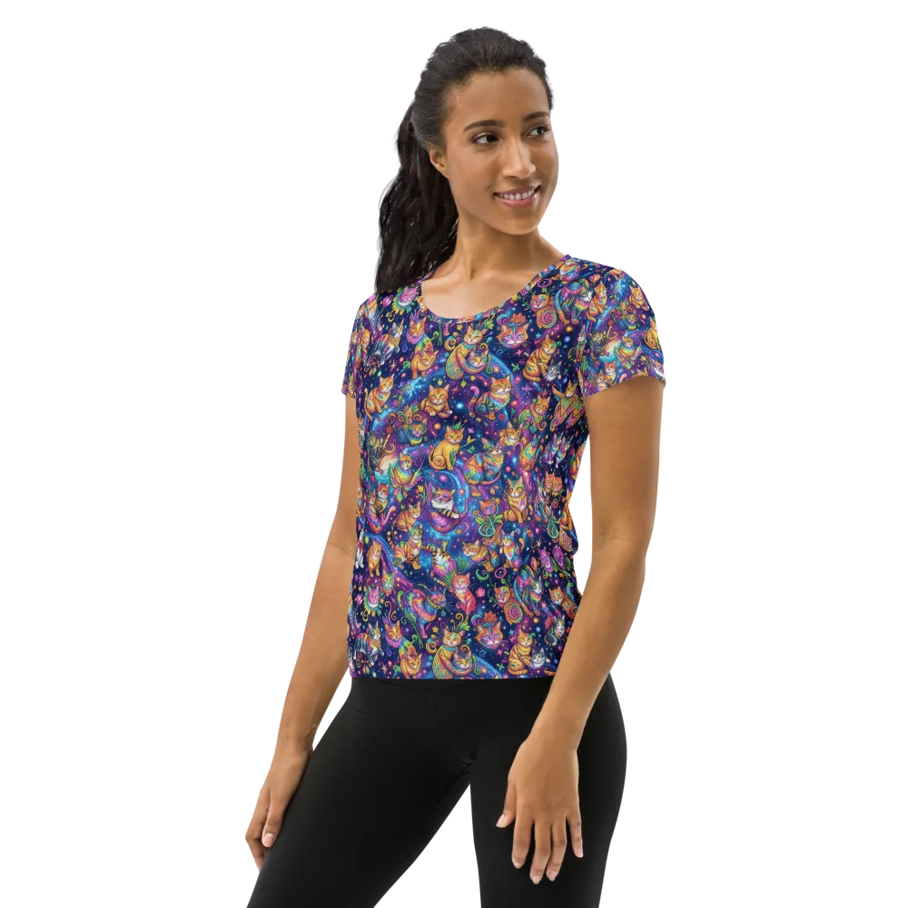 Cosmic Cat Carnival on Women's Athletic T-Shirt — Left