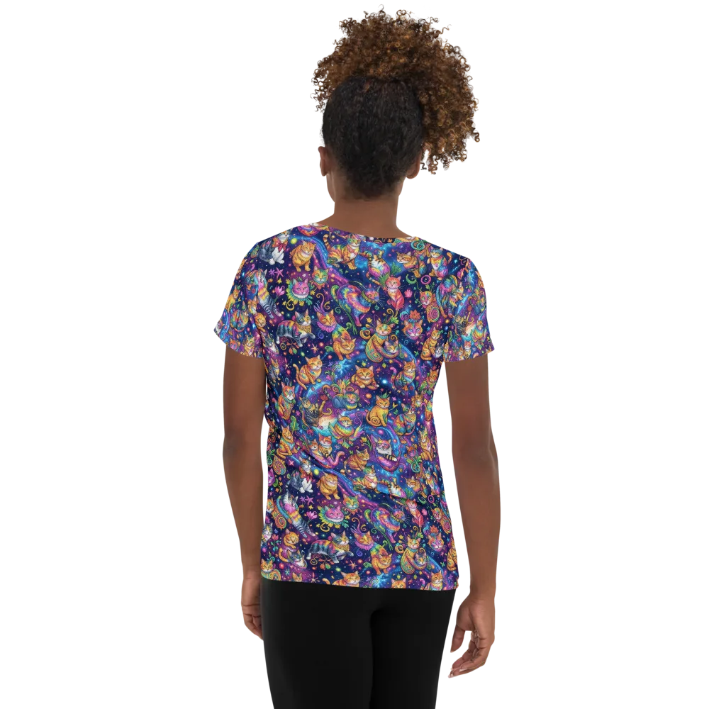 Cosmic Cat Carnival on Women's Athletic T-Shirt — Back