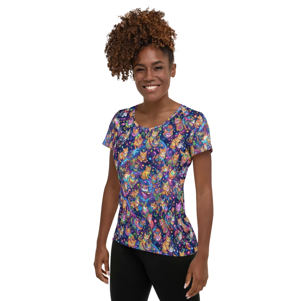 Cosmic Cat Carnival on Women's Athletic T-Shirt — Left