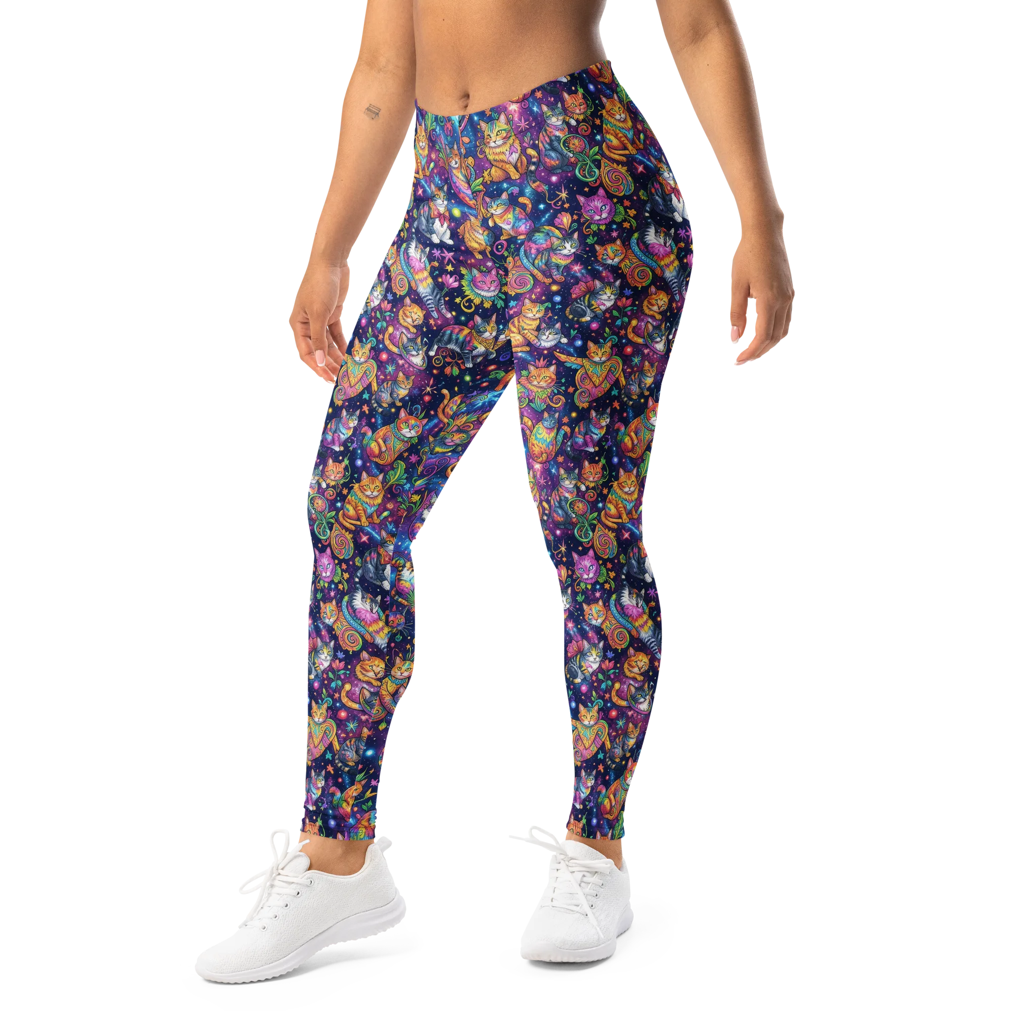 Cosmic Cat Carnival on Leggings — Left Front