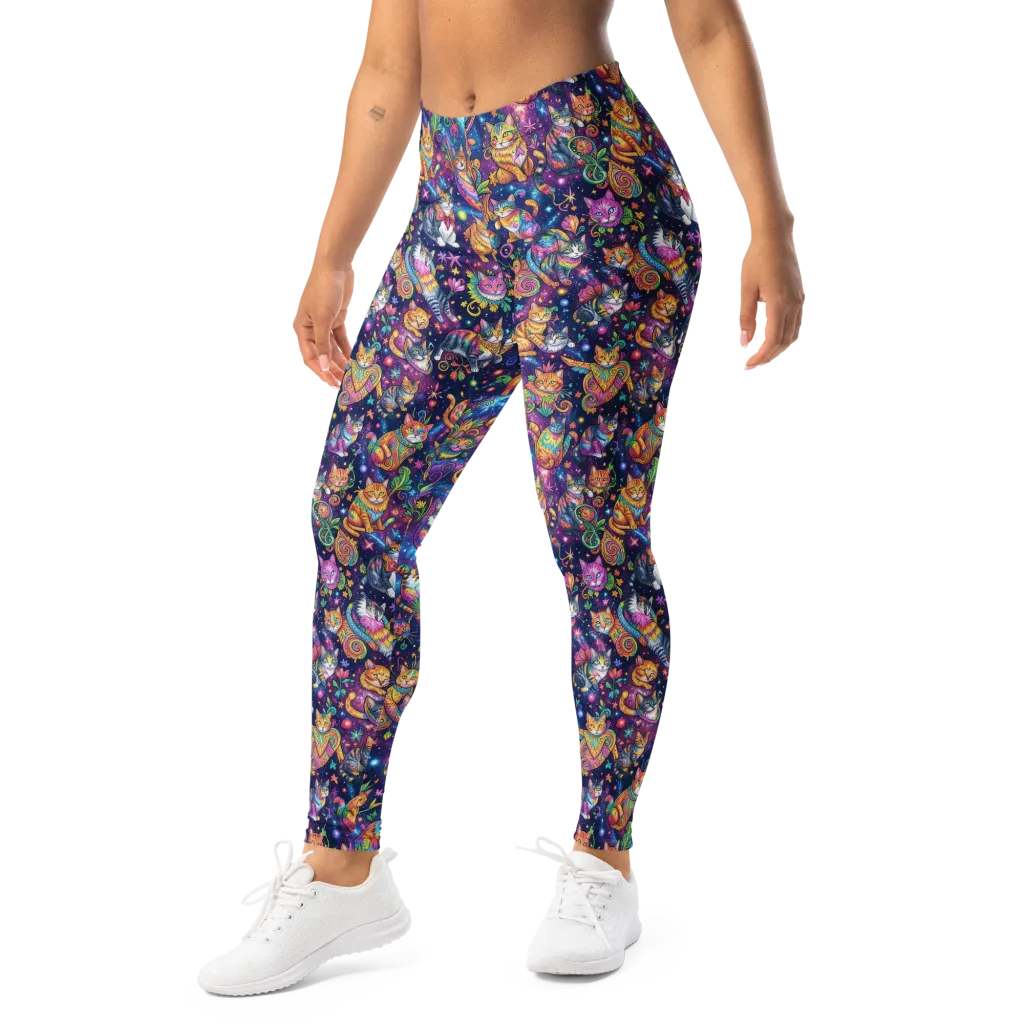 Cosmic Cat Carnival on Leggings — Left Front