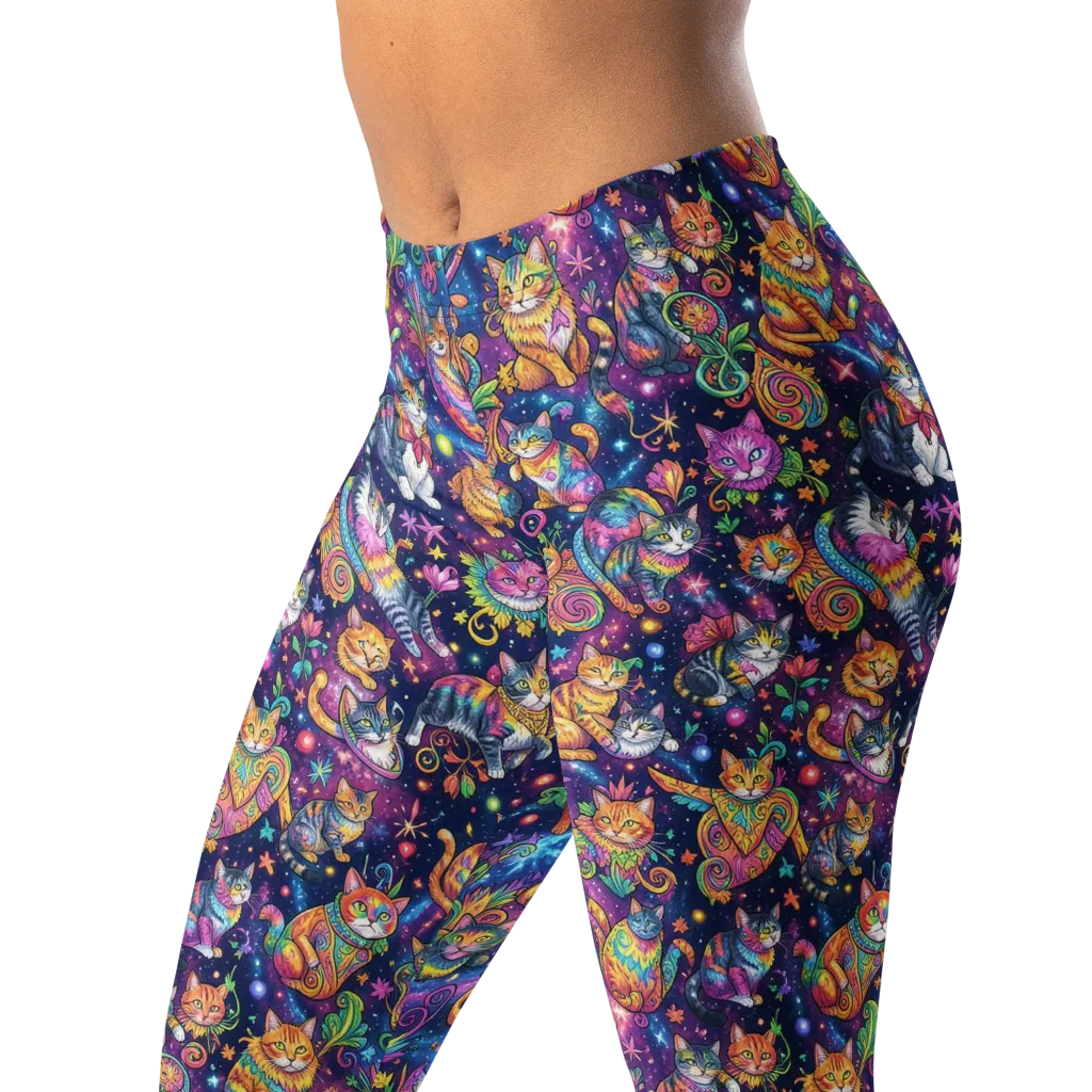 Cosmic Cat Carnival on Leggings — Left Front