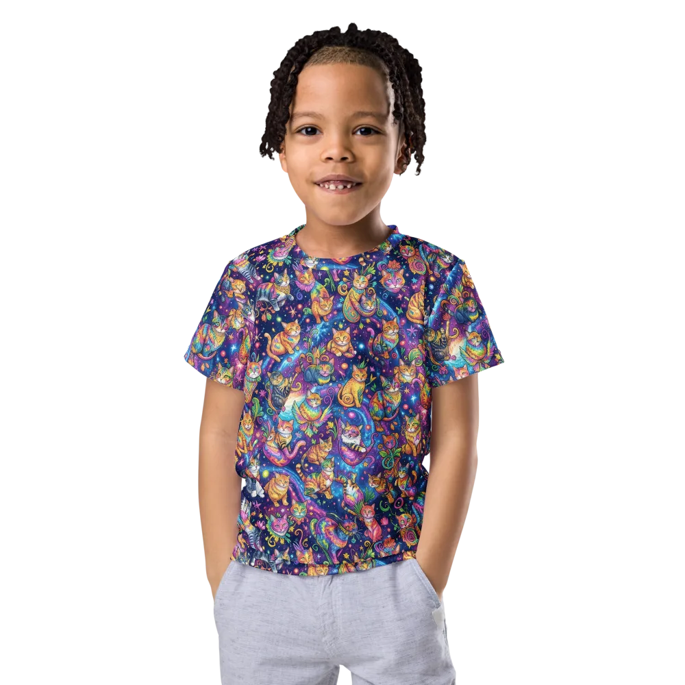 Cosmic Cat Carnival on Kids Crew Neck T-Shirt — Front