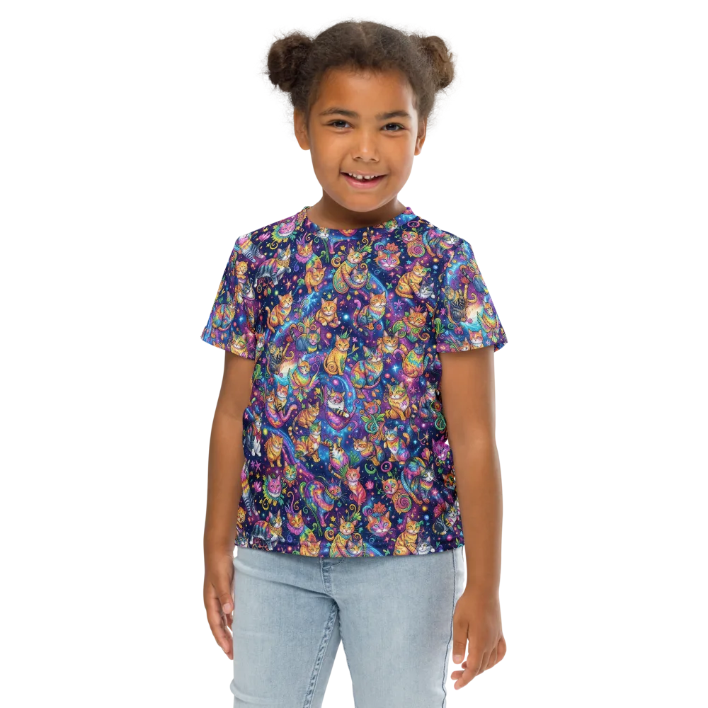 Cosmic Cat Carnival on Kids Crew Neck T-Shirt — Front