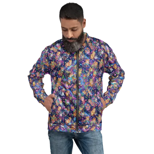 Cosmic Cat Carnival on a Bomber Jacket