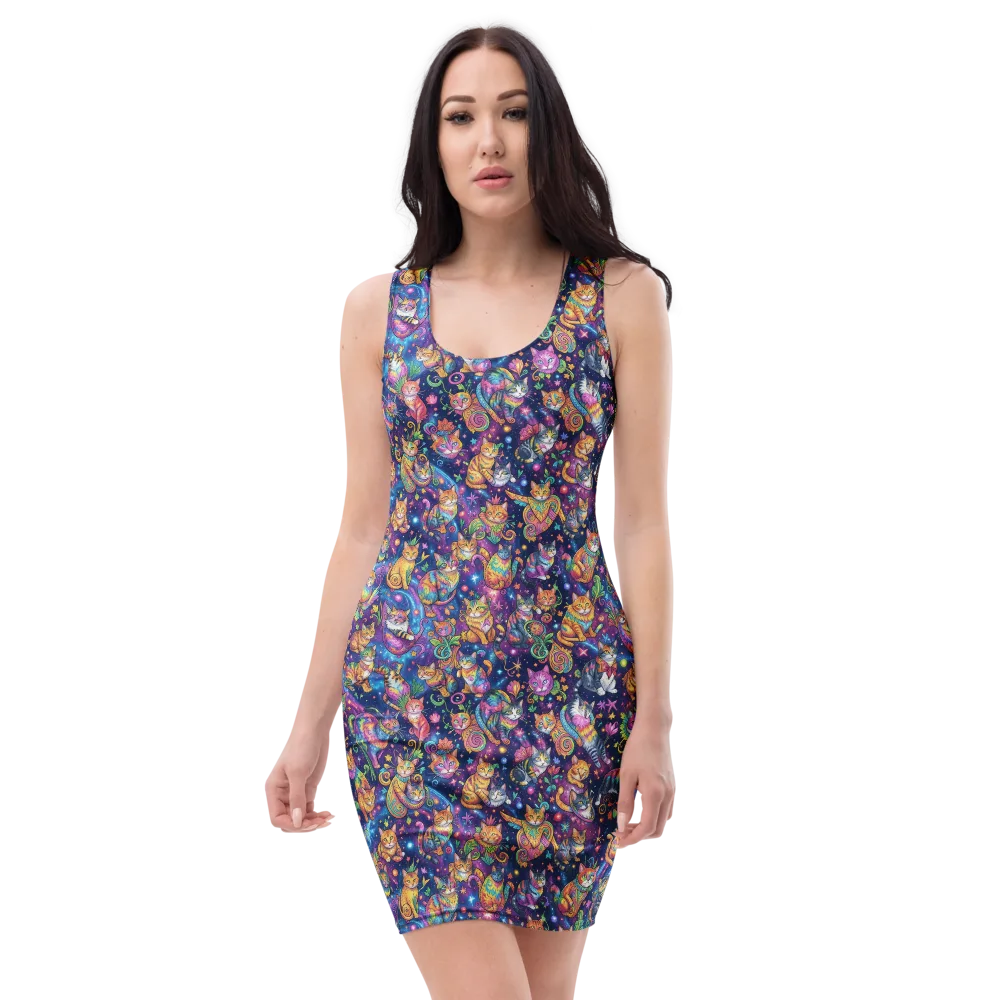Cosmic Cat Carnival on Bodycon Dress — Front