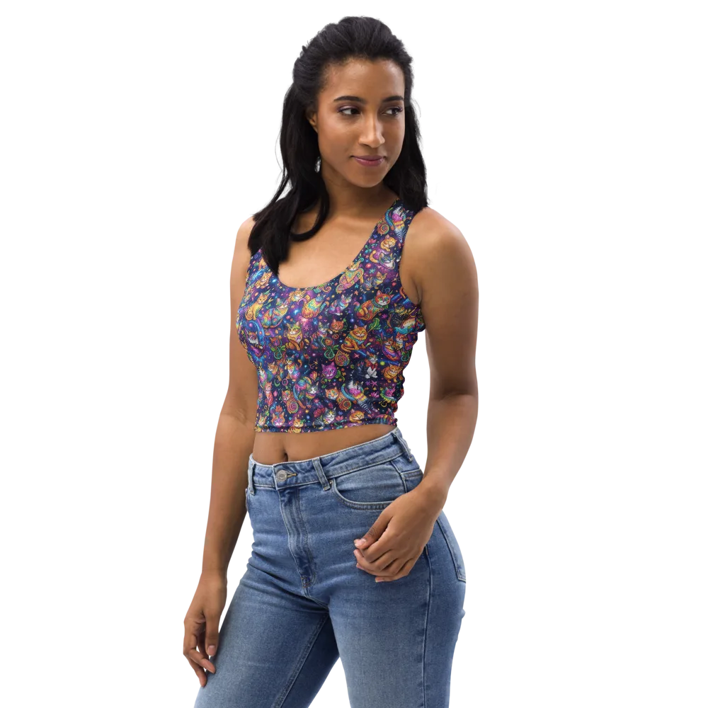 Cosmic Cat Carnival on Crop Top — Left Front