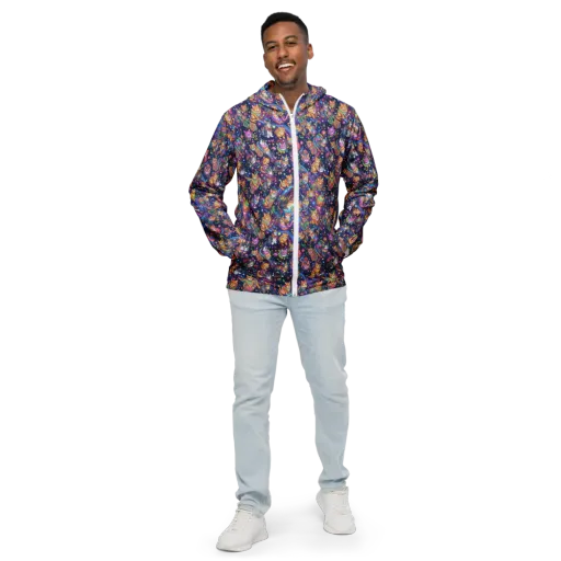 Cosmic Cat Carnival on a Men's Windbreaker