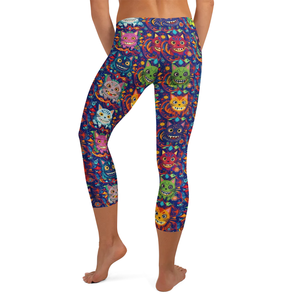 Grinning Cat Carnival on Capri Leggings — Back