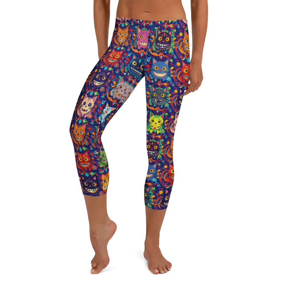 Grinning Cat Carnival on Capri Leggings — Front