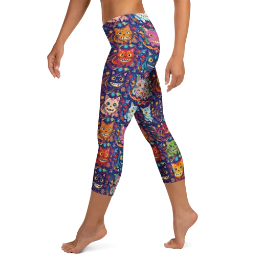 Grinning Cat Carnival on a Capri Leggings