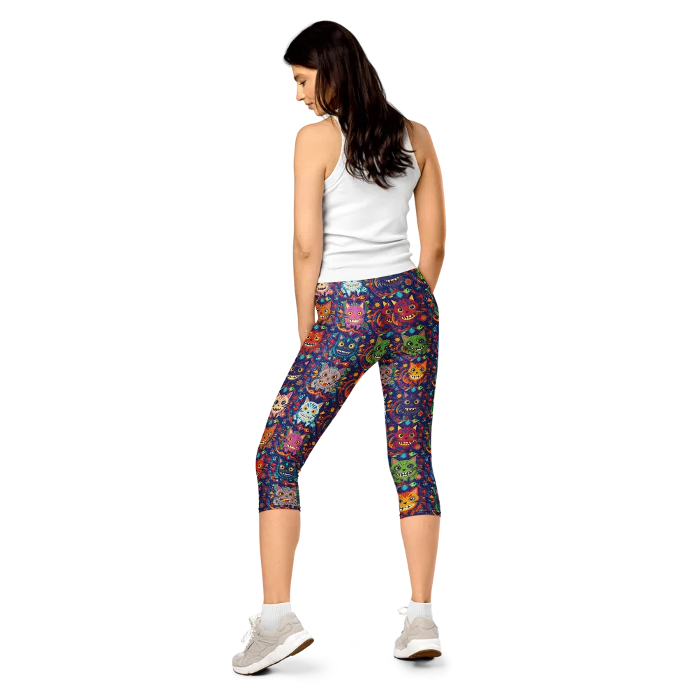 Grinning Cat Carnival on Capri Leggings — Back