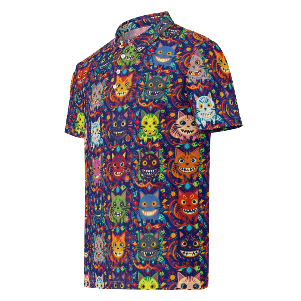 Grinning Cat Carnival on Men's Slim Fit Polo Shirt — Left Front
