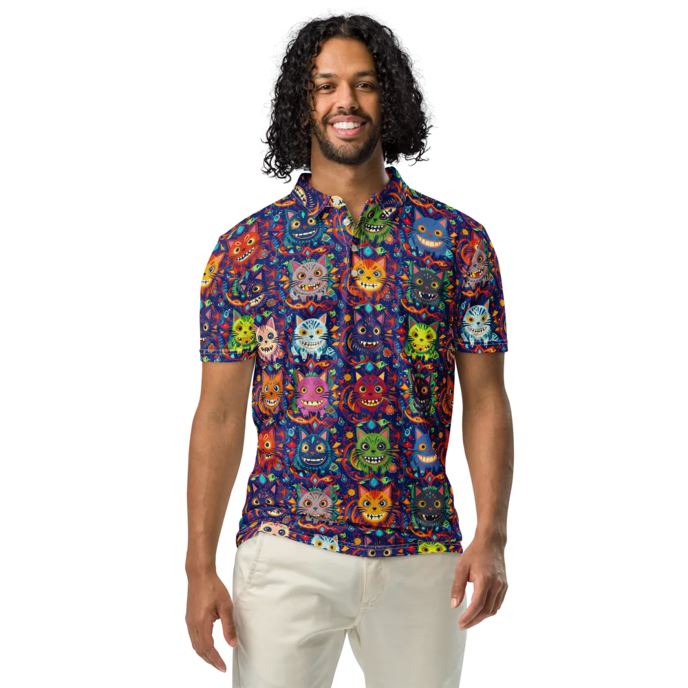Grinning Cat Carnival on Men's Slim Fit Polo Shirt — Front