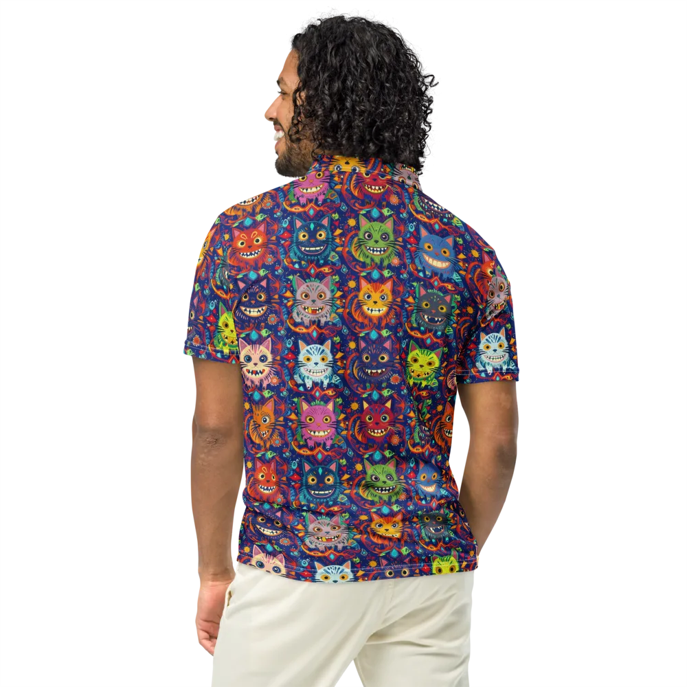 Grinning Cat Carnival on Men's Slim Fit Polo Shirt — Back