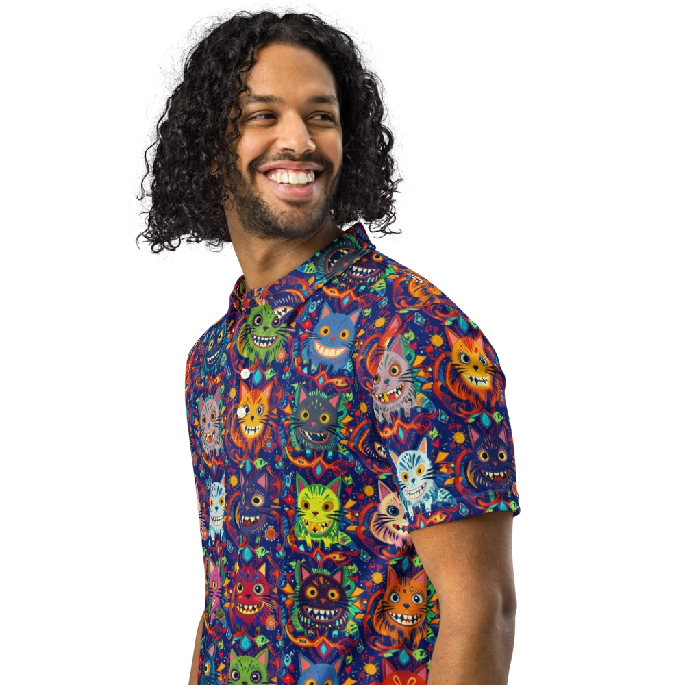 Grinning Cat Carnival on Men's Slim Fit Polo Shirt — Left Front