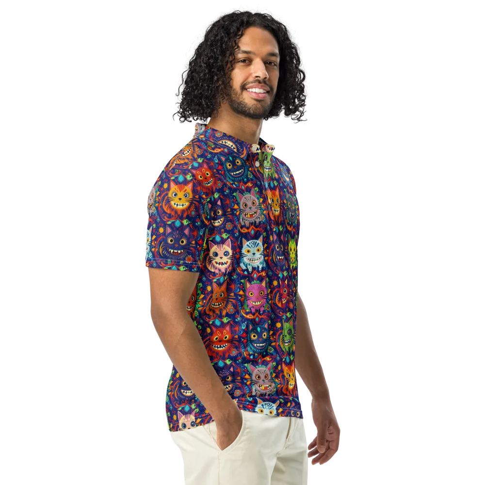 Grinning Cat Carnival on Men's Slim Fit Polo Shirt — Right Front
