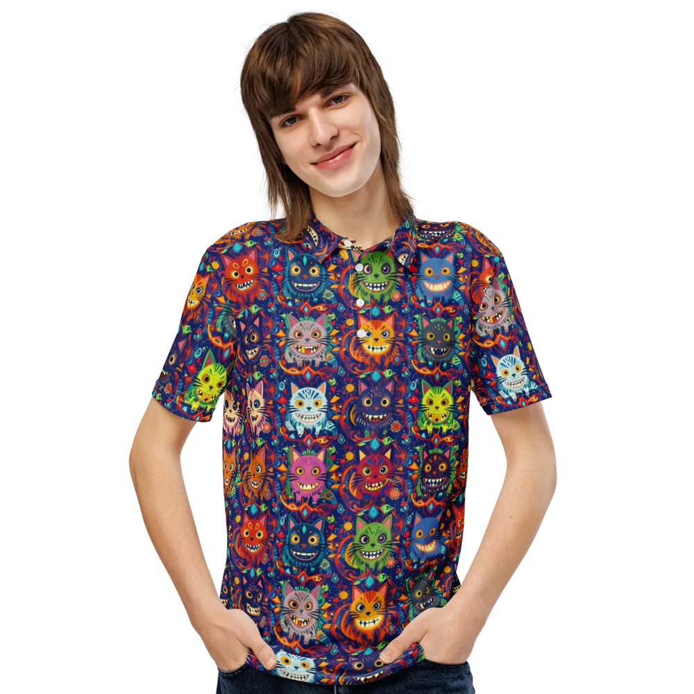 Grinning Cat Carnival on Men's Slim Fit Polo Shirt — Front