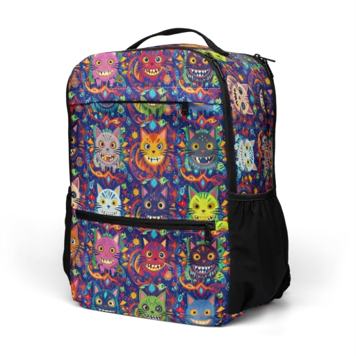 Grinning Cat Carnival on a Utility Backpack
