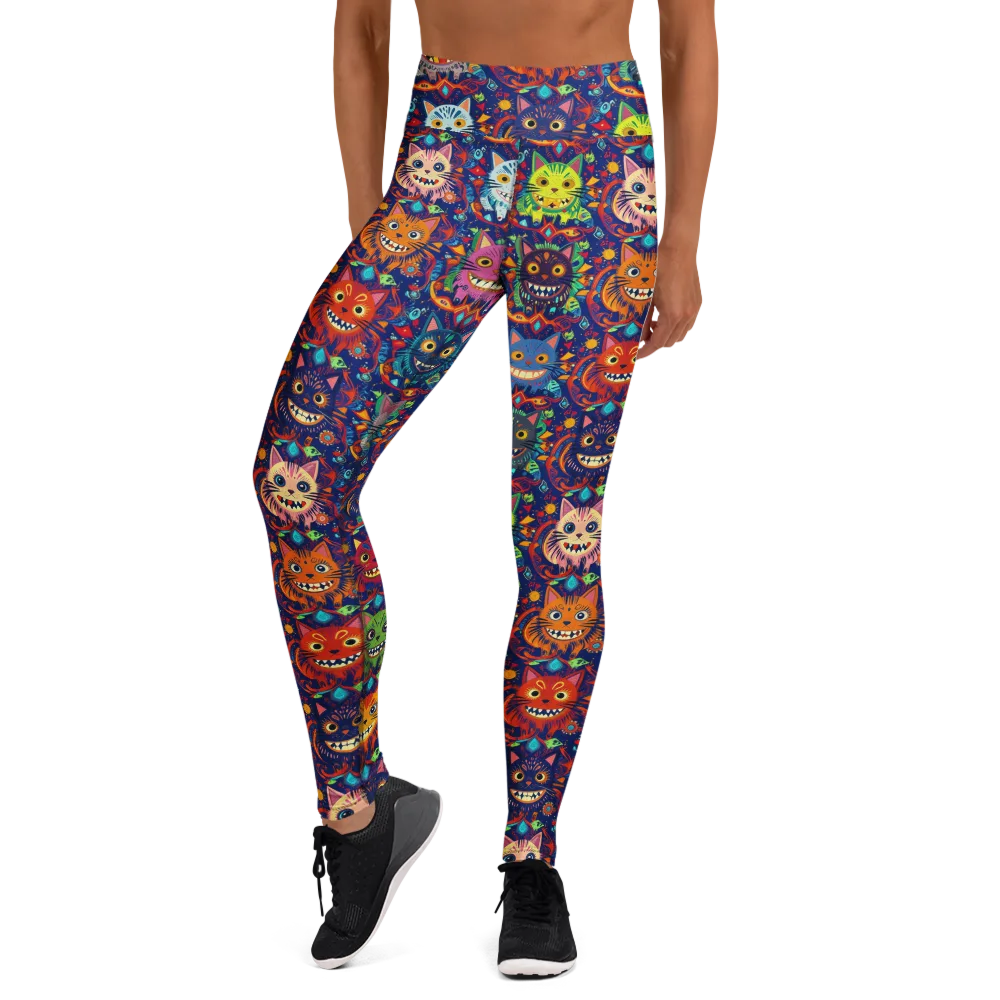 Grinning Cat Carnival on Yoga Leggings — Front