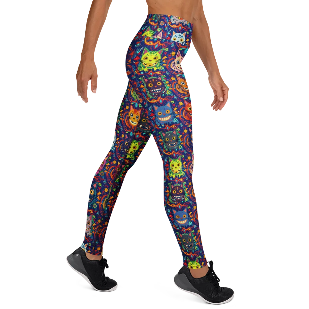 Grinning Cat Carnival on Yoga Leggings — Right