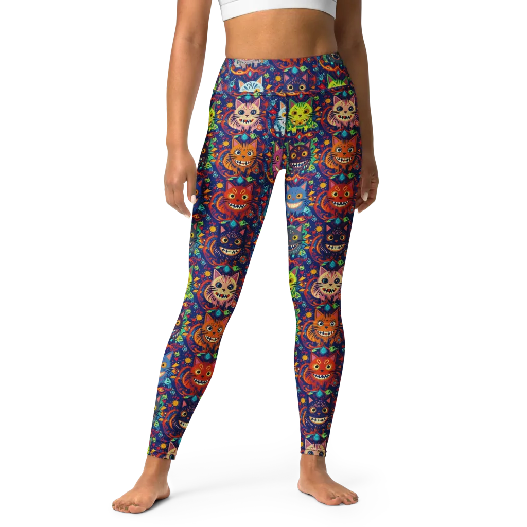 Grinning Cat Carnival on Yoga Leggings — Front