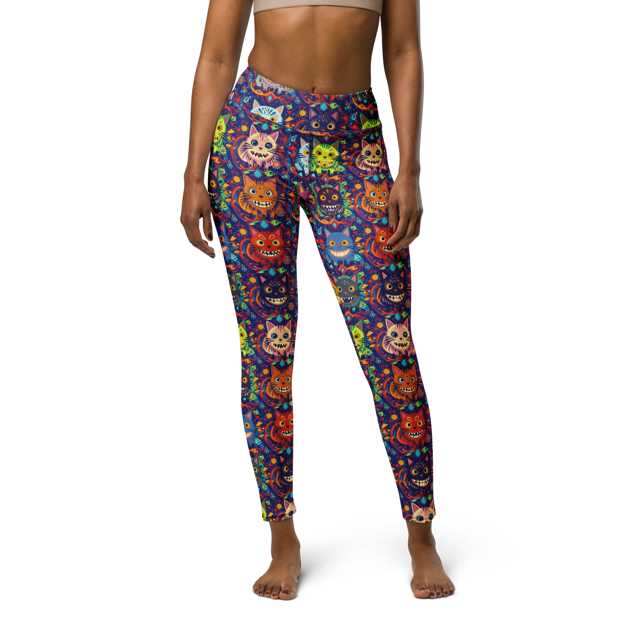 Grinning Cat Carnival on Yoga Leggings — Front