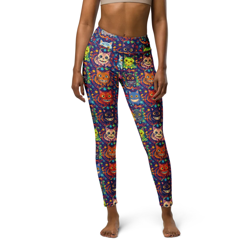 Grinning Cat Carnival on Yoga Leggings — Front