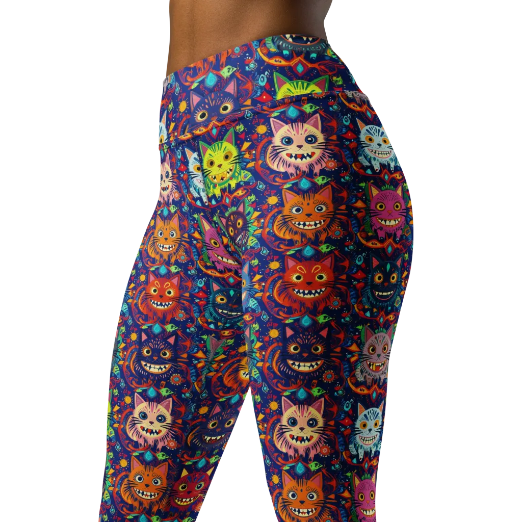 Grinning Cat Carnival on Yoga Leggings — Left Front