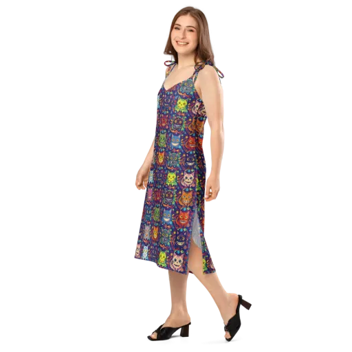 Grinning Cat Carnival on a Slip Dress